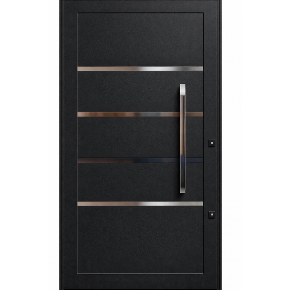 Porta Pivotante de Alumínio Linha 42 Alto Padrão com Puxador Inox 1m, Vidro Fumê Temperado 4mm, 2 Fechaduras Tetra e Tranca Rolete – Preta ou Branca - Preto