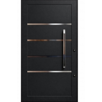 Porta Pivotante de Alumínio Linha 42 Alto Padrão com Puxador Inox 1m, Vidro Fumê Temperado 4mm, 2 Fechaduras Tetra e Tranca Rolete – Preta ou Branca