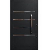 Porta Pivotante de Alumínio Linha 42 Alto Padrão com Puxador Inox 1m, Vidro Fumê Temperado 4mm, 2 Fechaduras Tetra e Tranca Rolete – Preta ou Branca - Preto