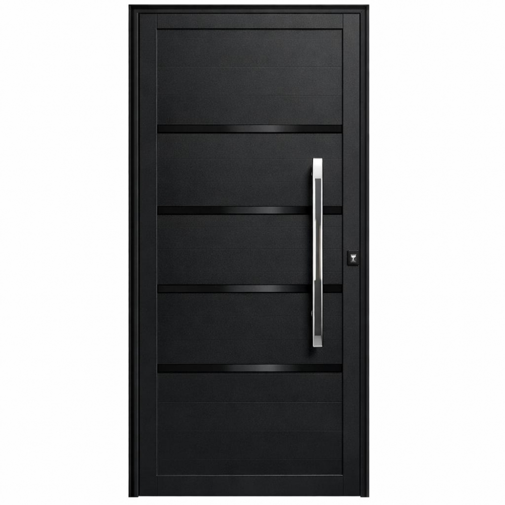Porta Pivotante de Alumínio Linha 42 Alto Padrão com Puxador Inox Polido 1m, Vidro Fumê Temperado 4mm, 2 Fechaduras Tetra e Tranca Rolete – Pre ou Bra - Preto