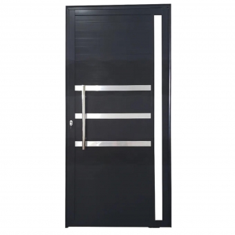 Porta Pivotante de Alumínio Linha 42 Alto Padrão com Puxador Inox 1m, Vidro Fumê Temperado 4mm, 2 Fechaduras Tetra e Tranca Rolete