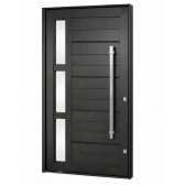 Porta Pivotante de Alumínio Linha 42 Alto Padrão com Puxador Inox 1m, Vidro Fumê Temperado 4mm, 2 Fechaduras Tetra Tranca Rolete – Preta ou Branca - Preto