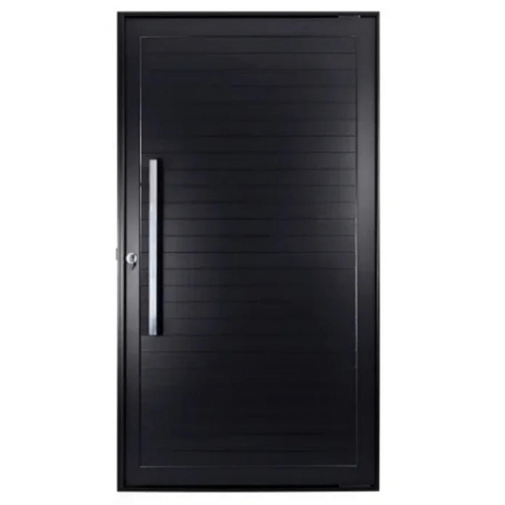Porta Pivotante de Alumínio Linha 42 Alto Padrão com Puxador Inox 1m, Vidro Fumê Temperado 4mm, 2 Fechaduras Tetra e Tranca Rolete – Preto ou Branco - Preto