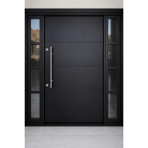 Porta de Alumínio Linha 42 Alto Padrão Pivotante com Puxador Inox 1m, Vidro Fumê Temperado, 2 Fechaduras Tetra e Tranca Rolete – Preta ou Branca - Preto